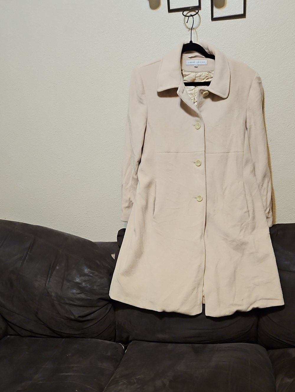 Larry Levine Cream Single-Breasted Pea Coat